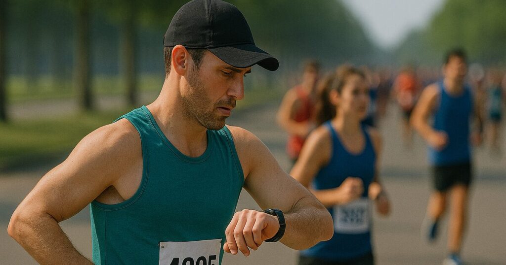 ペース配分を意識してマラソン大会を走るランナー