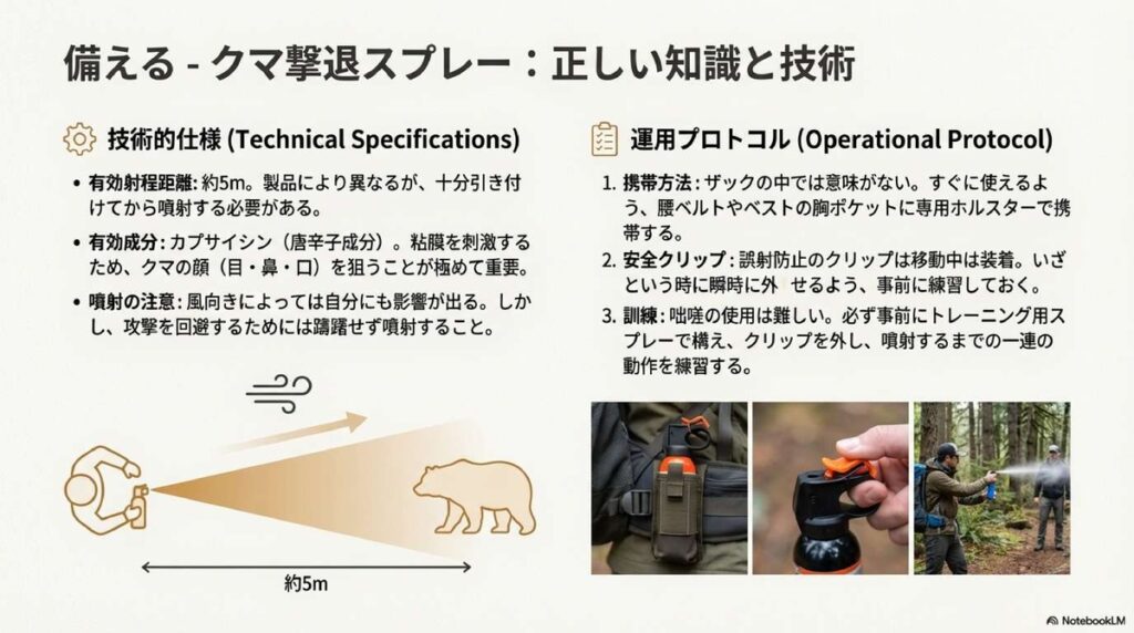 熊撃退スプレーの有効射程距離と携帯方法（ホルスター推奨）