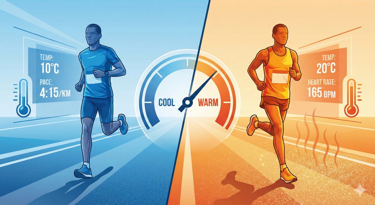 ランナーが10℃下、20℃下で走っている際の暑さを表現する図