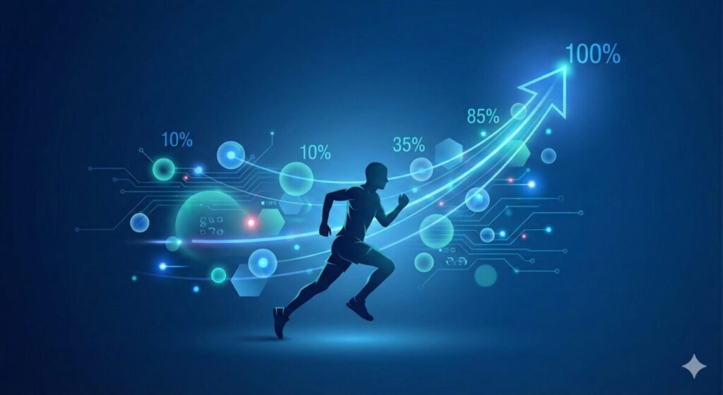 「1%の積み重ね」が大きな成果になるイメージを視覚的に伝える