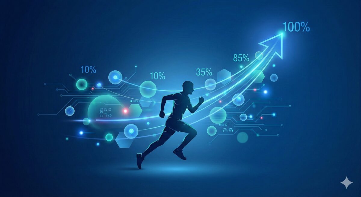 「1%の積み重ね」が大きな成果になるイメージを視覚的に伝える