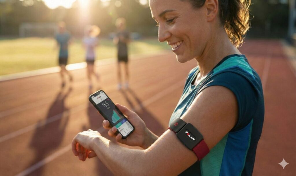 アームバンド型心拍計を装着した女性ランナー