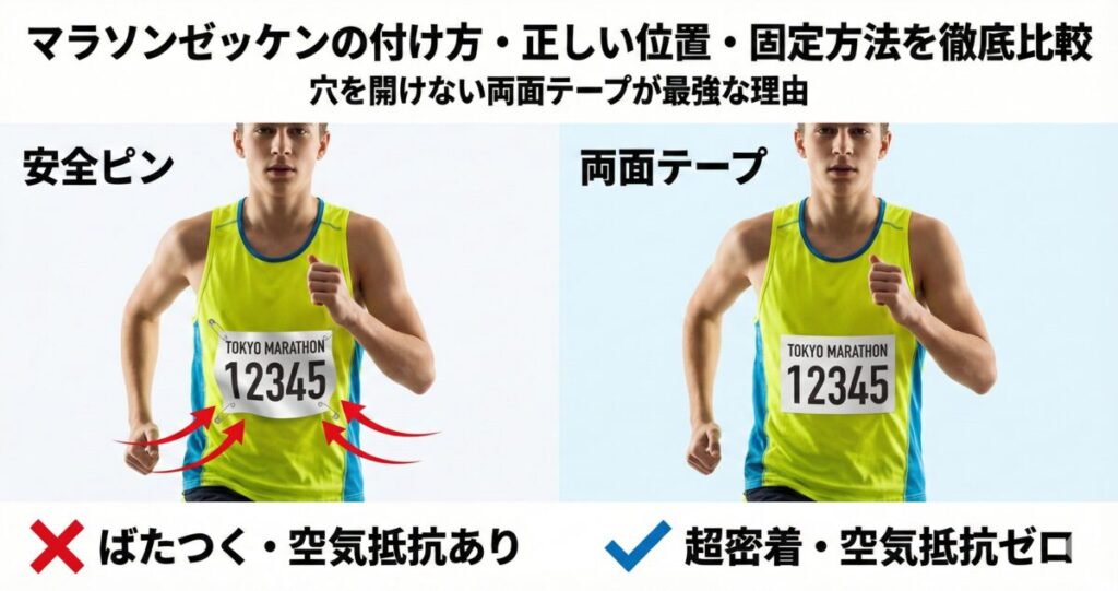 マラソンゼッケンの付け方両面テープが最強
