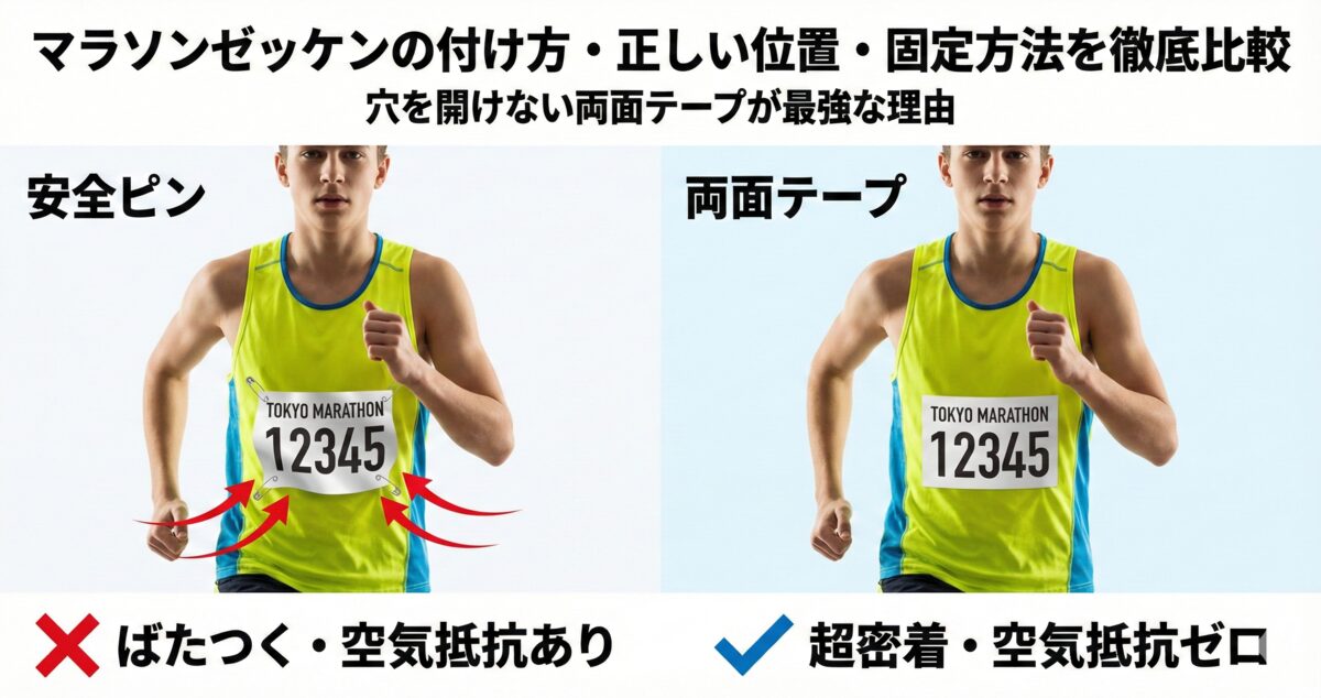 マラソンゼッケンの付け方両面テープが最強