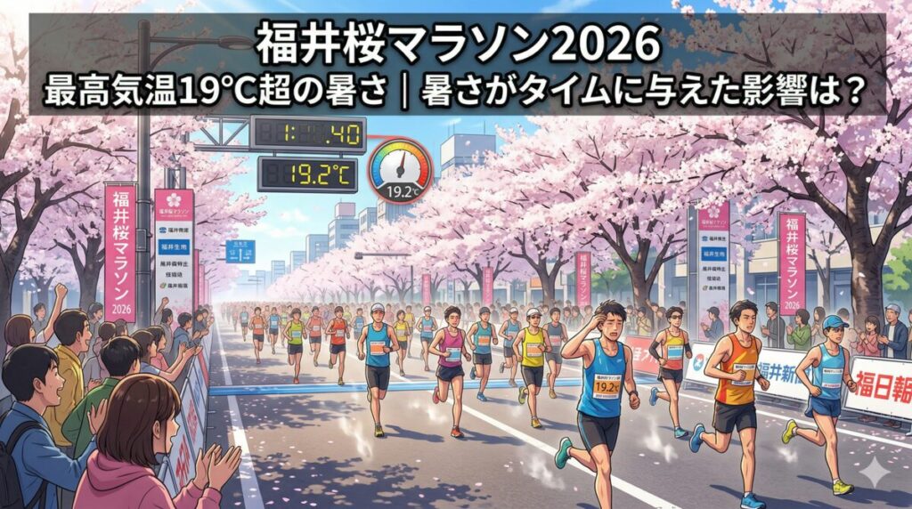 ふくい桜マラソン2026の気温17℃がタイムに与えた影響を示すイメージ