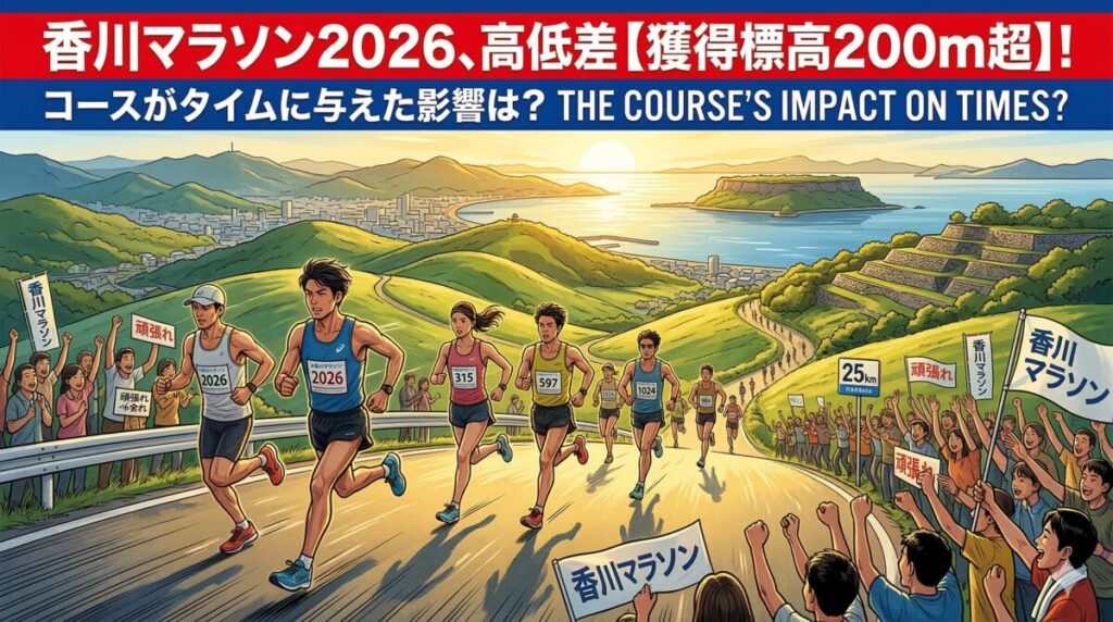 香川マラソン2026コースの高低差を示すイメージ