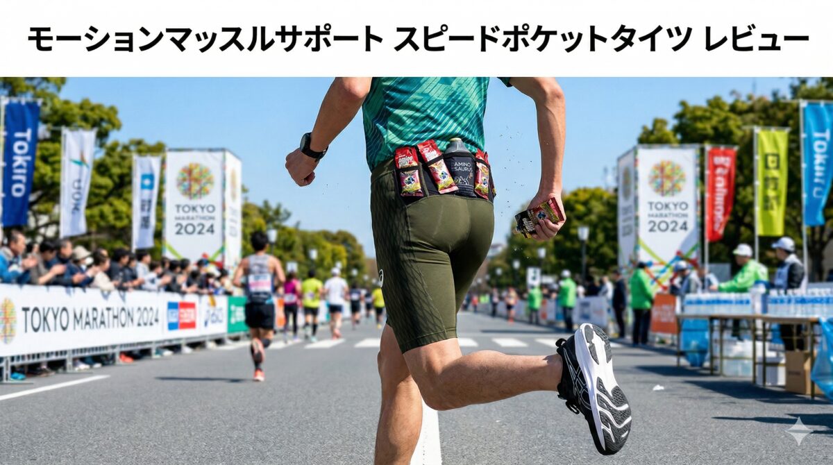 モーションマッスルサポート スピードポケットタイツを履いて走るランナー