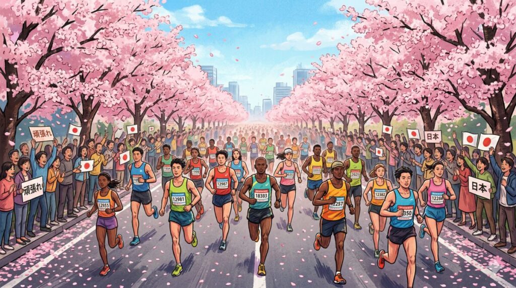 さが桜マラソン2026のコースを走るランナーたち