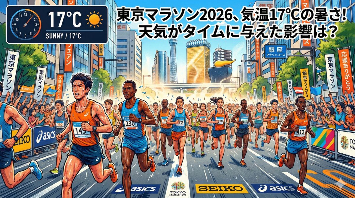 東京マラソン2026 気温17℃の暑さの中を走るランナーのイラスト