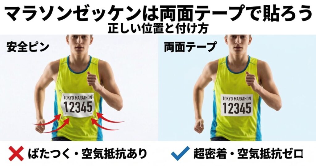 マラソンゼッケンの付け方両面テープが最強