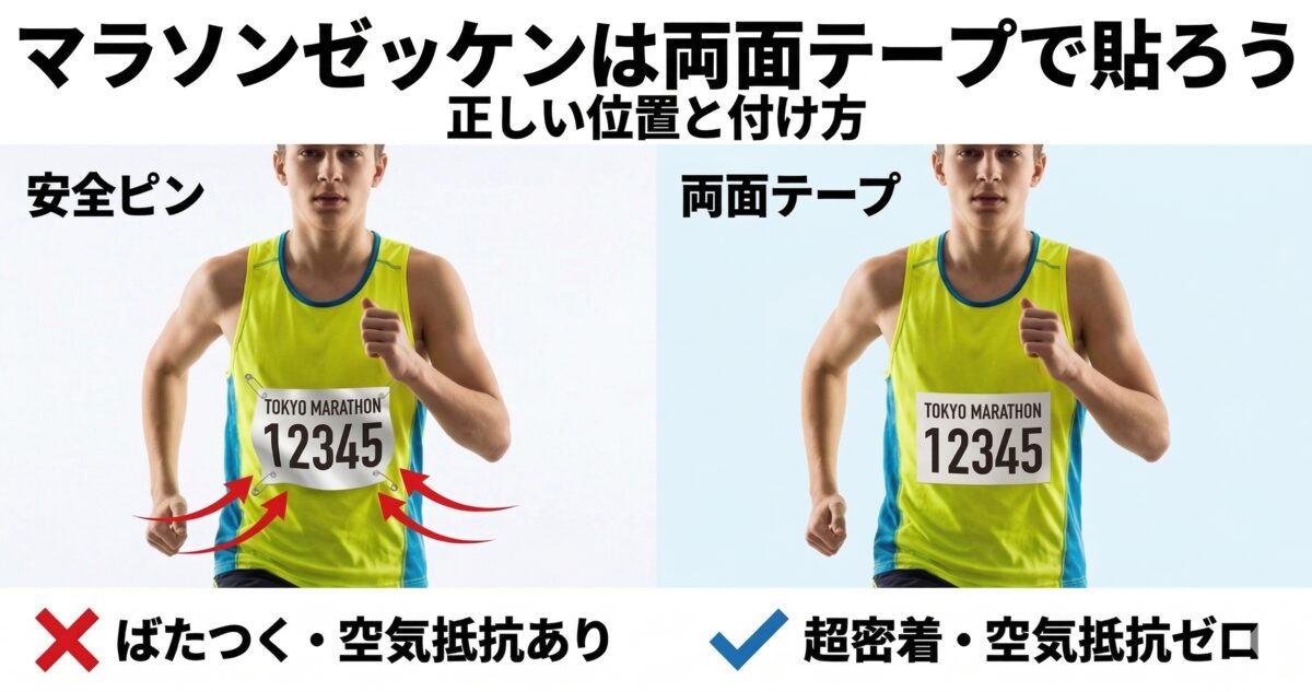 マラソンゼッケンの付け方両面テープが最強