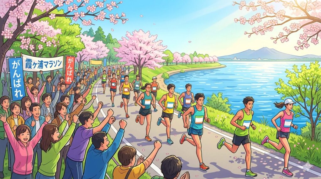 かすみがうらマラソン2026の霞ヶ浦湖岸コースを走るランナー