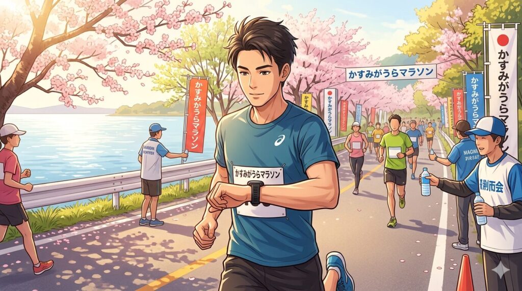 暑いレースで心拍数を確認しながらペースをコントロールするランナー