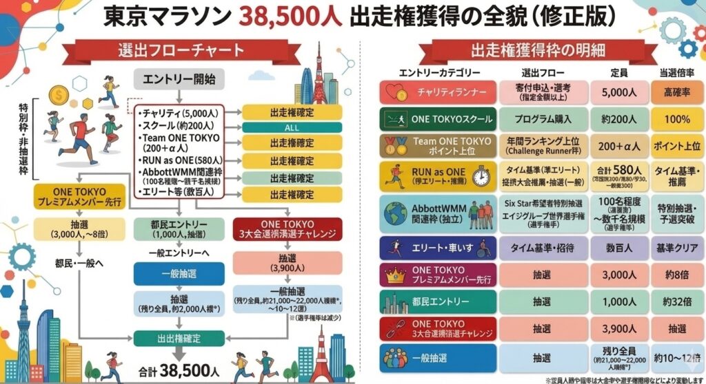 東京マラソン出走権獲得の全貌。選出フローチャートと明細表
