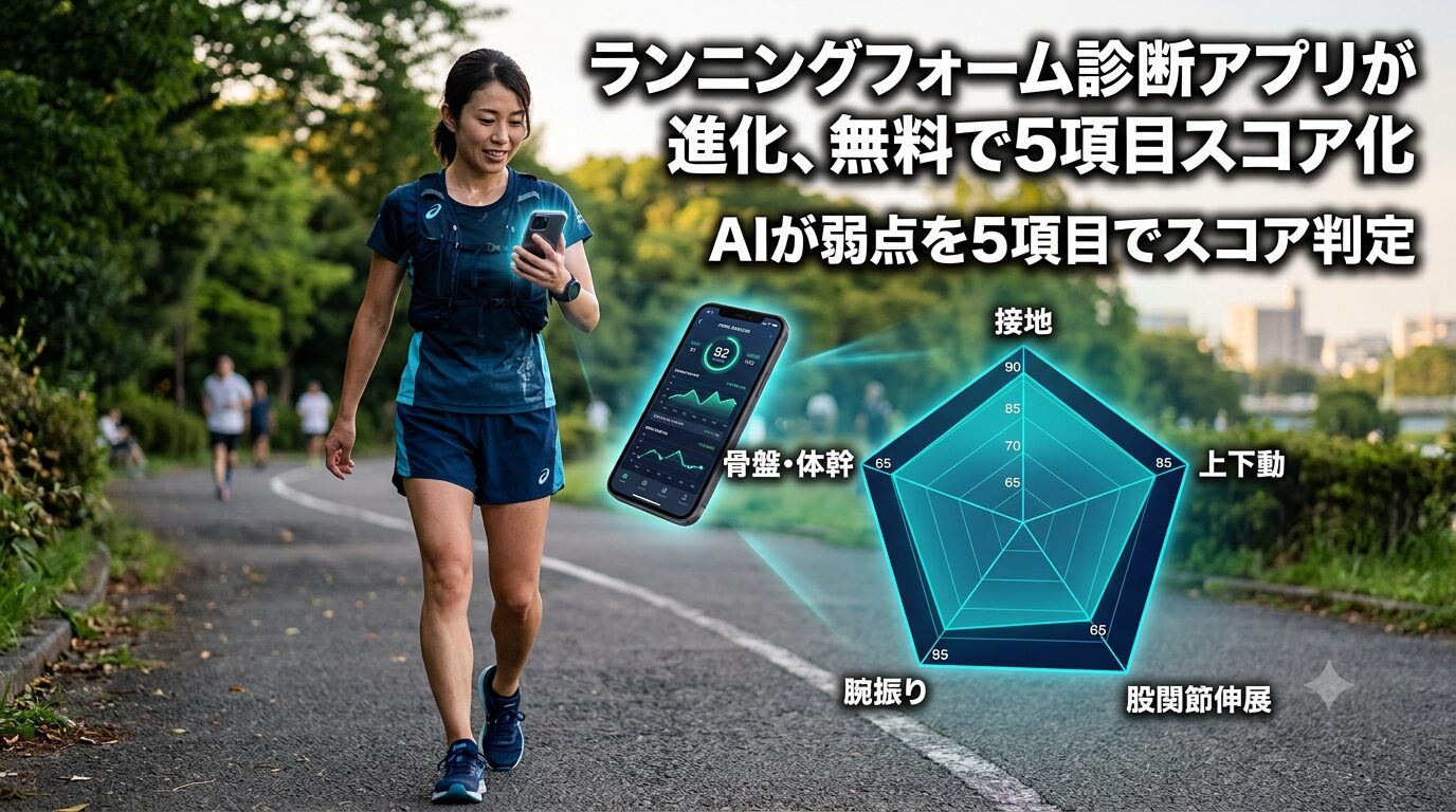 ランニングフォーム診断アプリの5項目スコア化とレーダーチャート機能