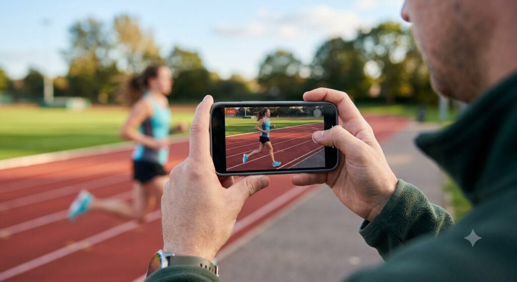 スマホでランニング動画を撮影する様子